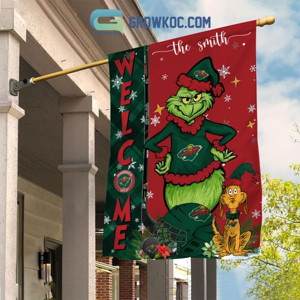 Minnesota Wild Grinch Christmas Personalized House Garden Flag Canvas