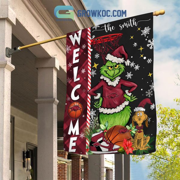 NCAA Arkansas Razorbacks Grinch Basketball Christmas Welcome Garden Flag Custom Name