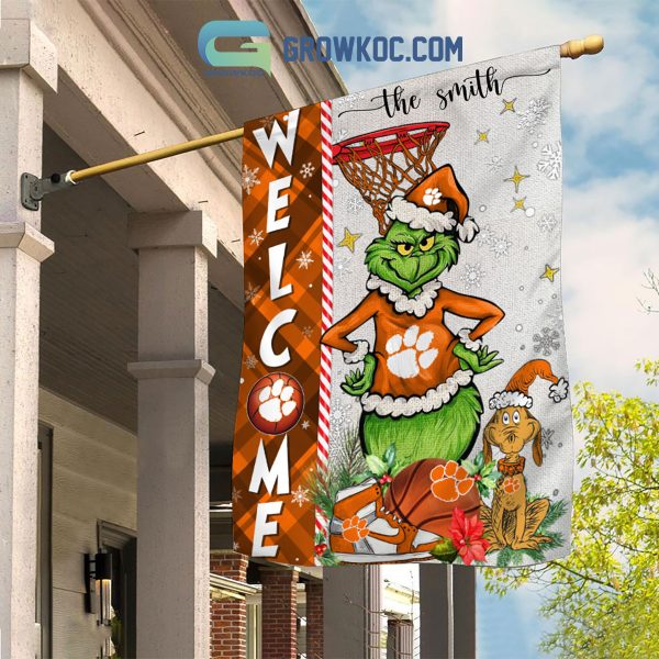 NCAA Clemson Tigers Grinch Basketball Christmas Welcome Garden Flag Custom Name