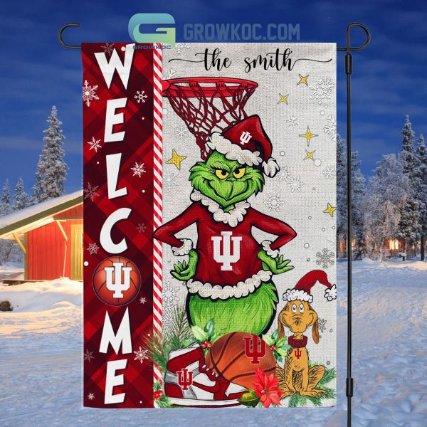 NCAA Indiana Hoosiers Grinch Basketball Christmas Welcome Garden Flag Custom Name