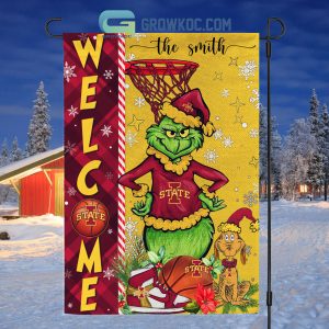 NCAA Iowa State Cyclones Grinch Basketball Christmas Welcome Garden Flag Custom Name