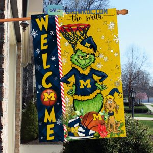 NCAA Michigan Wolverines Grinch Basketball Christmas Welcome Garden Flag Custom Name
