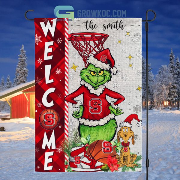 NCAA NC State Wolfpack Grinch Basketball Christmas Welcome Garden Flag Custom Name