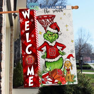 NCAA NC State Wolfpack Grinch Basketball Christmas Welcome Garden Flag Custom Name