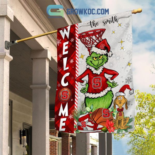 NCAA NC State Wolfpack Grinch Basketball Christmas Welcome Garden Flag Custom Name