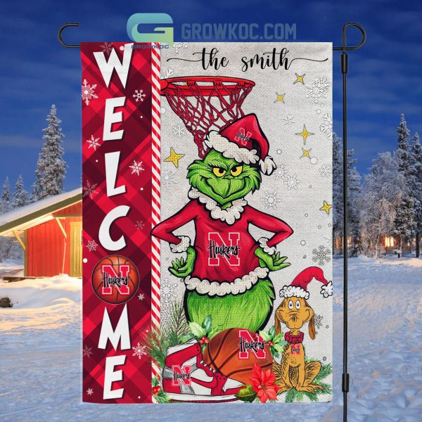 NCAA Nebraska Cornhuskers Grinch Basketball Christmas Welcome Garden Flag Custom Name