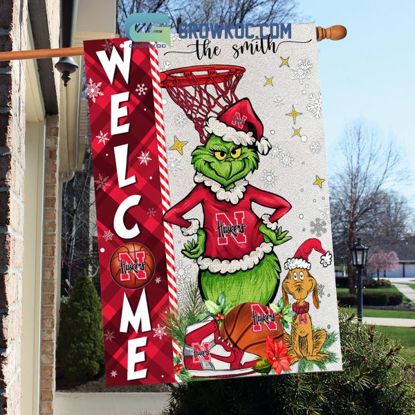 NCAA Nebraska Cornhuskers Grinch Basketball Christmas Welcome Garden Flag Custom Name