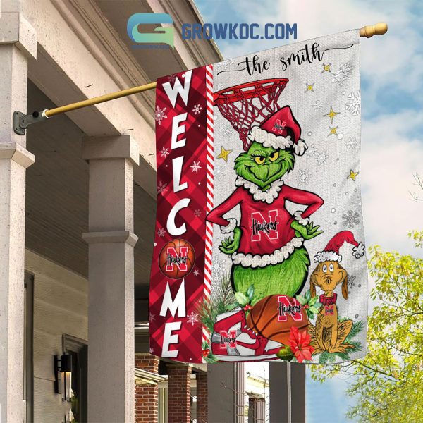 NCAA Nebraska Cornhuskers Grinch Basketball Christmas Welcome Garden Flag Custom Name