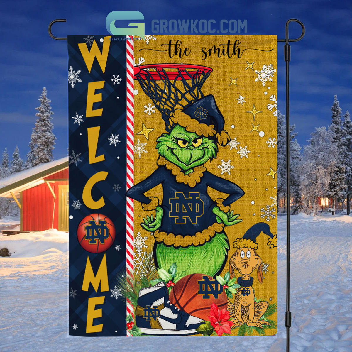 Notre Dame Fighting Irish Grinch Football Welcome Christmas Personalized  Decor Door Cover - Growkoc