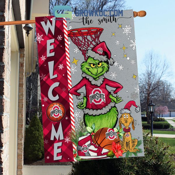 NCAA Ohio State Buckeyes Grinch Basketball Christmas Welcome Garden Flag Custom Name