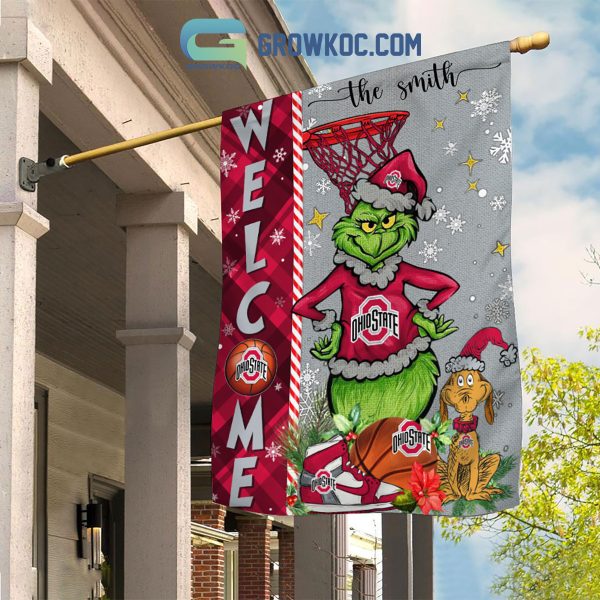 NCAA Ohio State Buckeyes Grinch Basketball Christmas Welcome Garden Flag Custom Name