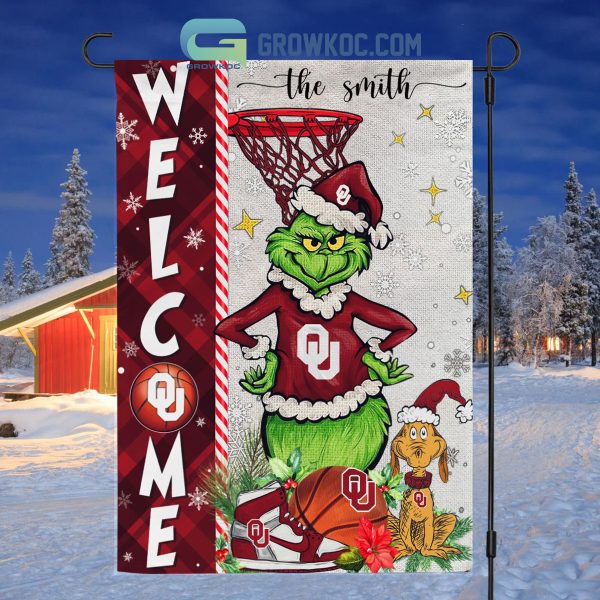 NCAA Oklahoma Sooners Grinch Basketball Christmas Welcome Garden Flag Custom Name