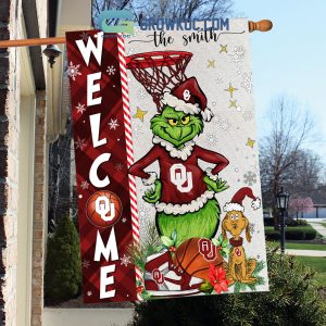 NCAA Oklahoma Sooners Grinch Basketball Christmas Welcome Garden Flag Custom Name