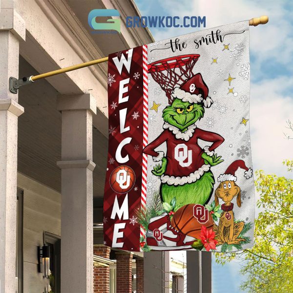 NCAA Oklahoma Sooners Grinch Basketball Christmas Welcome Garden Flag Custom Name