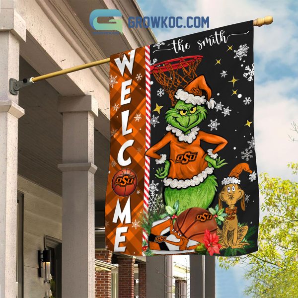 NCAA Oklahoma State Cowboys Grinch Basketball Christmas Welcome Garden Flag Custom Name