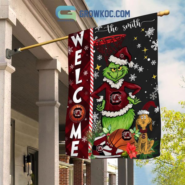 NCAA South Carolina Gamecocks Grinch Basketball Christmas Welcome Garden Flag Custom Name