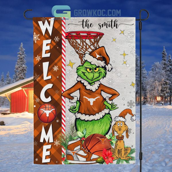 NCAA Texas Longhorns Grinch Basketball Christmas Welcome Garden Flag Custom Name