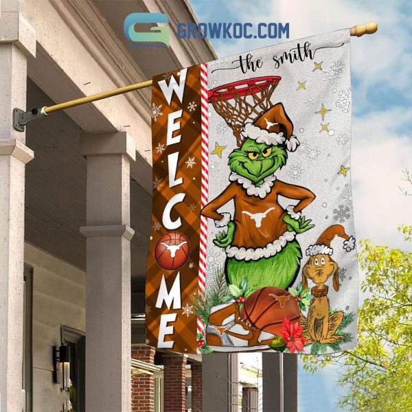 NCAA Texas Longhorns Grinch Basketball Christmas Welcome Garden Flag Custom Name