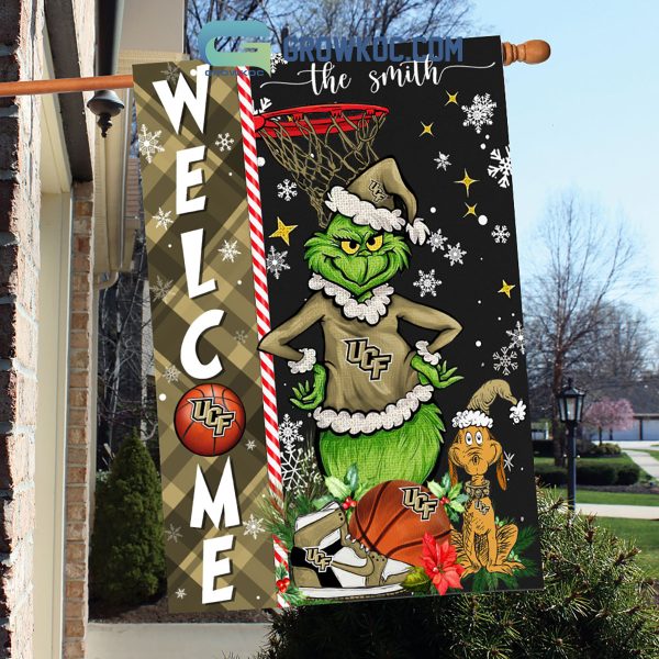 NCAA UCF Knights Grinch Basketball Christmas Welcome Garden Flag Custom Name