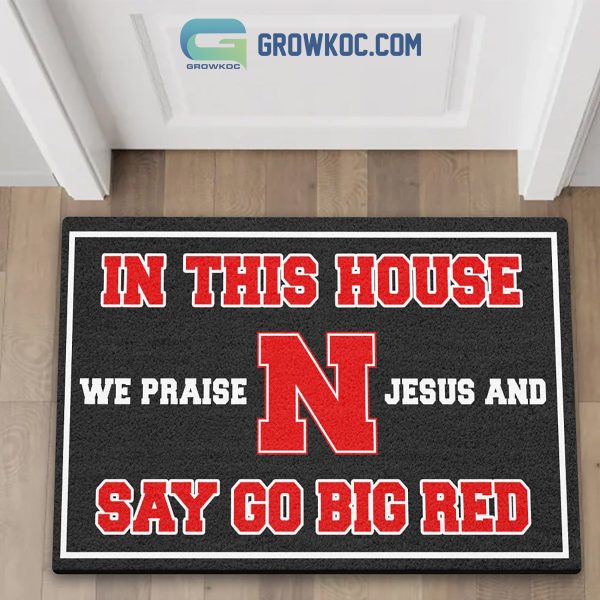 Nebraska Cornhuskers Praise Jesus And Go Big Red Doormat