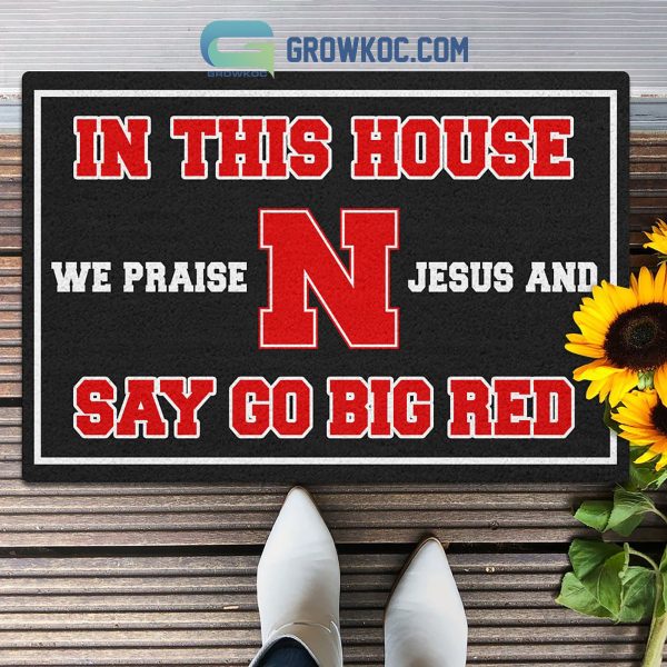 Nebraska Cornhuskers Praise Jesus And Go Big Red Doormat