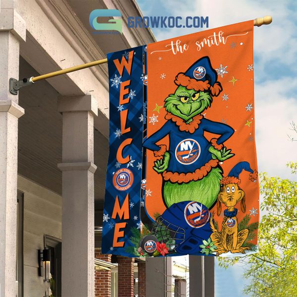 New York Islanders Grinch Christmas Personalized House Garden Flag Canvas