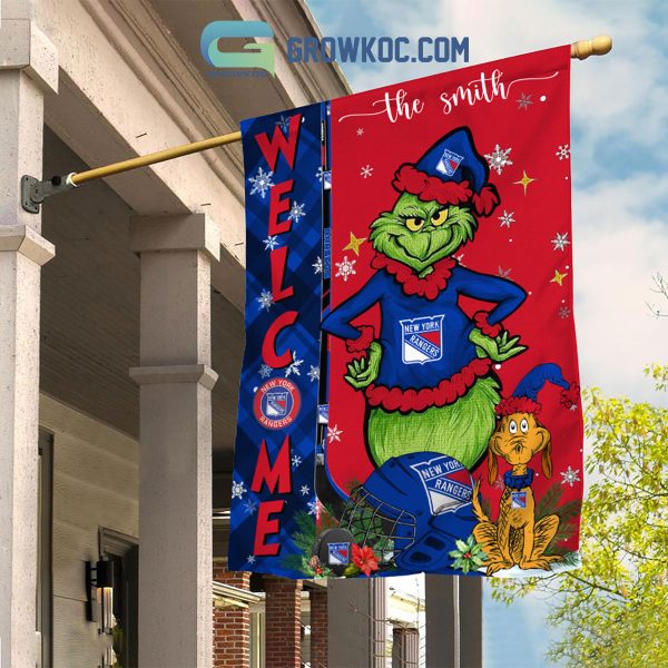 New York Rangers Grinch Christmas Personalized House Garden Flag Canvas