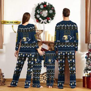Notre Dame Fighting Irish NCAA Team Christmas Personalized Long Sleeve Pajamas Set