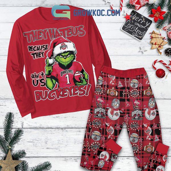 Ohio State Buckeyes Grinch Hate Us Christmas Fleece Pajamas Set Long Sleeve