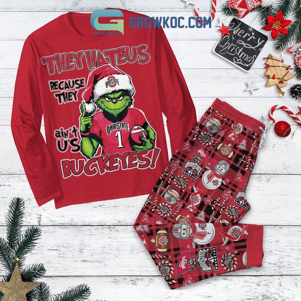 Ohio State Buckeyes Grinch Hate Us Christmas Fleece Pajamas Set Long Sleeve