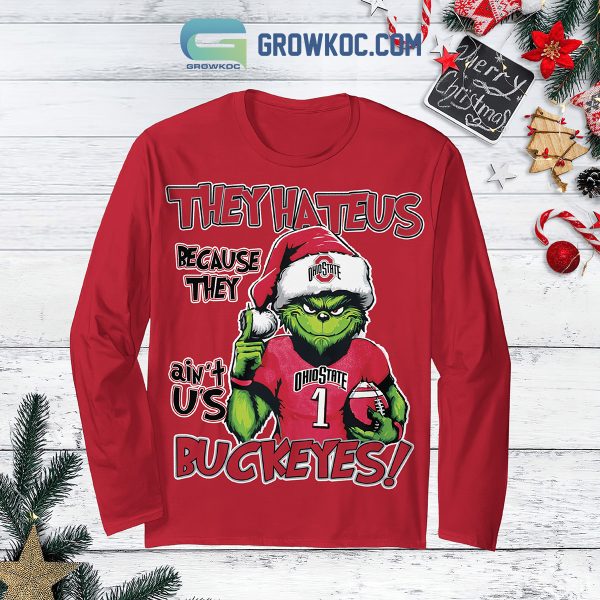 Ohio State Buckeyes Grinch Hate Us Christmas Fleece Pajamas Set Long Sleeve