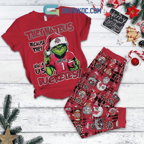 Ohio State Buckeyes Grinch Hate Us Christmas Fleece Pajamas Set