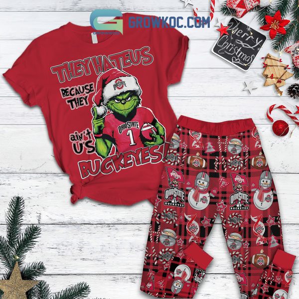 Ohio State Buckeyes Grinch Hate Us Christmas Fleece Pajamas Set