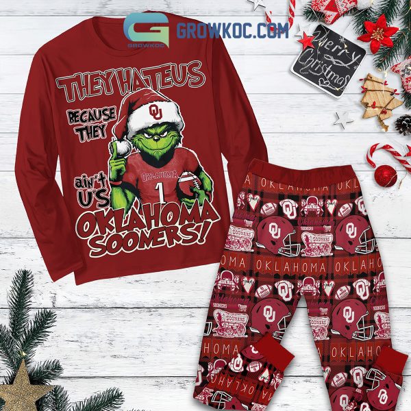 Oklahoma Sooners Grinch Hate Us Christmas Fleece Pajamas Set Long Sleeve