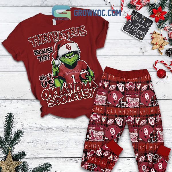 Oklahoma Sooners Grinch Hate Us Christmas Fleece Pajamas Set