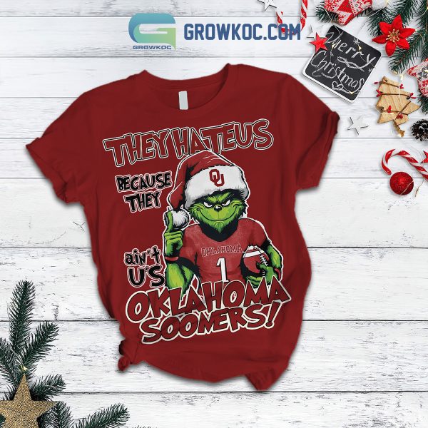 Oklahoma Sooners Grinch Hate Us Christmas Fleece Pajamas Set