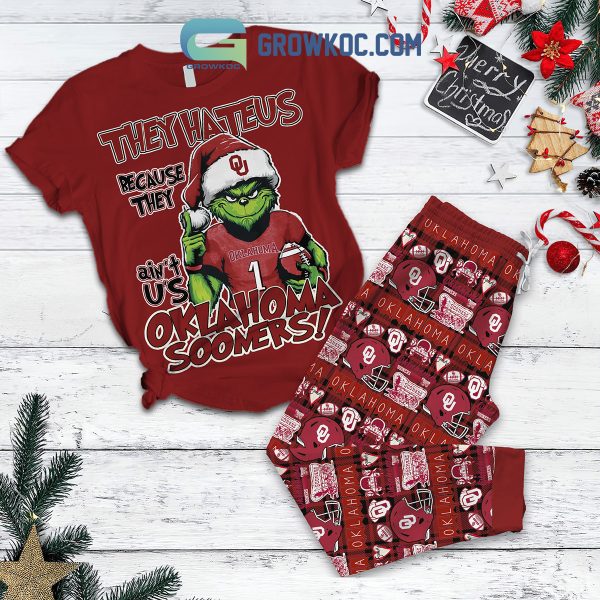 Oklahoma Sooners Grinch Hate Us Christmas Fleece Pajamas Set