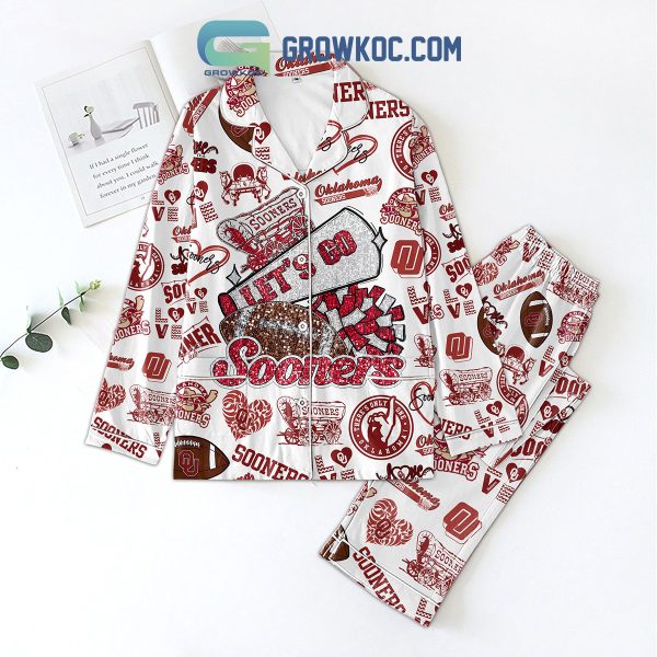 Oklahoma Sooners Let’s Go Sooners White Design Polyester Pajamas Set