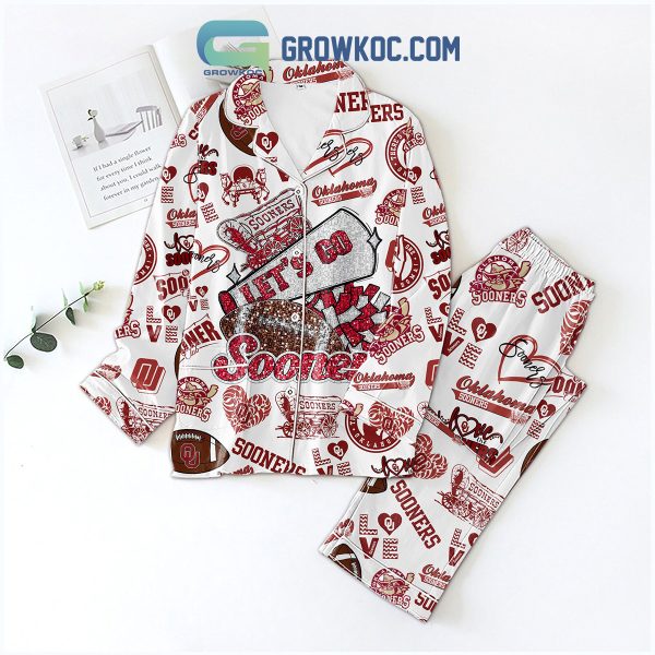 Oklahoma Sooners Let’s Go Sooners White Design Polyester Pajamas Set