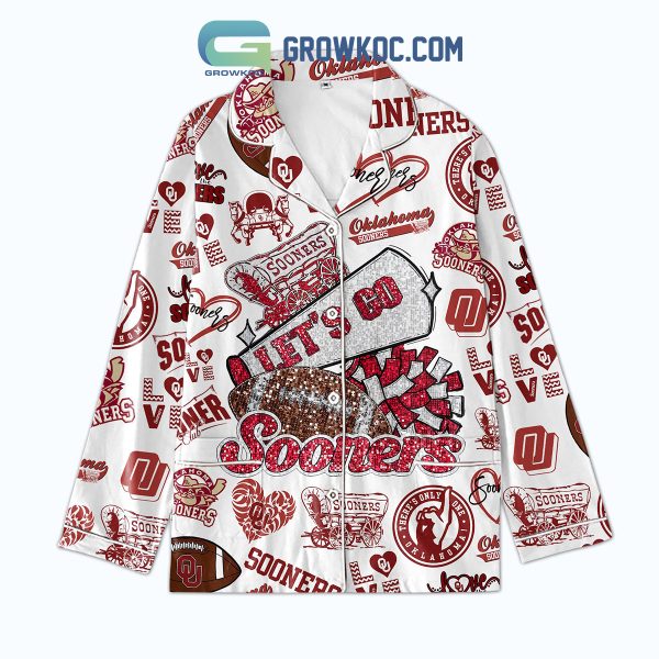 Oklahoma Sooners Let’s Go Sooners White Design Polyester Pajamas Set