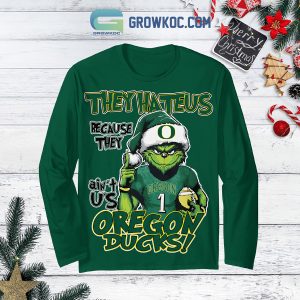 Oregon Ducks Grinch Hate Us Christmas Fleece Pajamas Set Long Sleeve