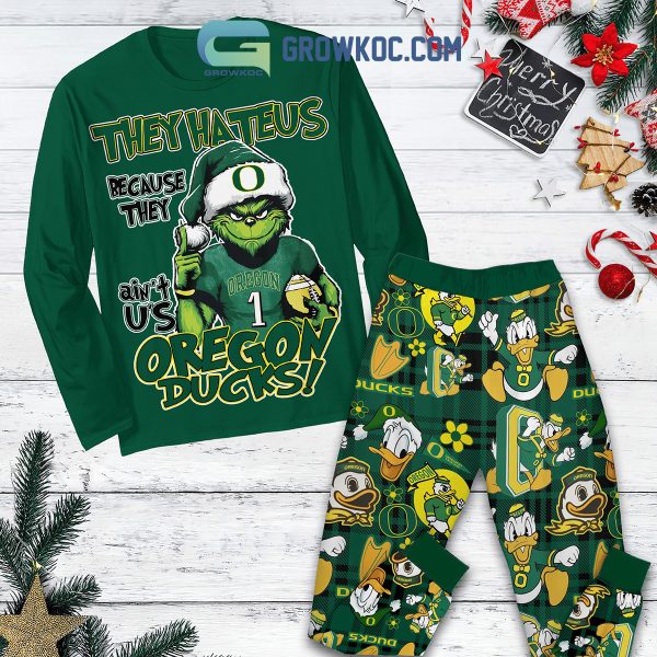 Oregon Ducks Grinch Hate Us Christmas Fleece Pajamas Set Long Sleeve