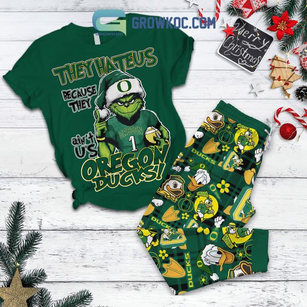 Oregon Ducks Grinch Hate Us Christmas Fleece Pajamas Set