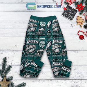 Philadelphia Eagles Grinch They Hate Us Christmas Fleece Pajamas Set Long Sleeve