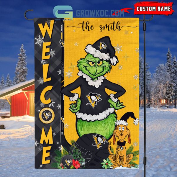 Pittsburgh Penguins Grinch Christmas Personalized House Garden Flag Canvas