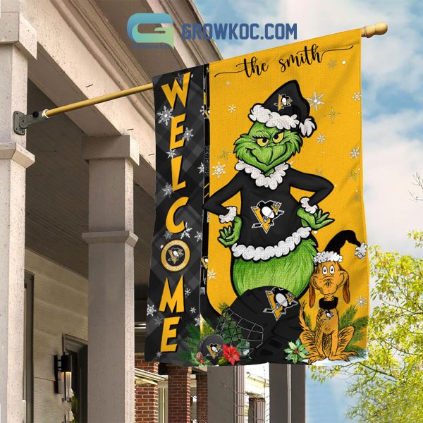 Pittsburgh Penguins Grinch Christmas Personalized House Garden Flag Canvas