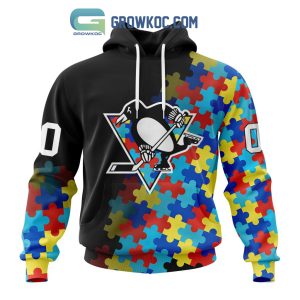 Pittsburgh Penguins Puzzle Design Autism Awareness Personalized Hoodie Shirts