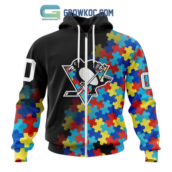 Pittsburgh Penguins Puzzle Design Autism Awareness Personalized Hoodie Shirts