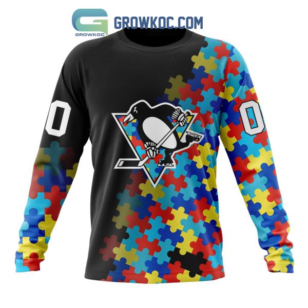 Pittsburgh Penguins Puzzle Design Autism Awareness Personalized Hoodie Shirts