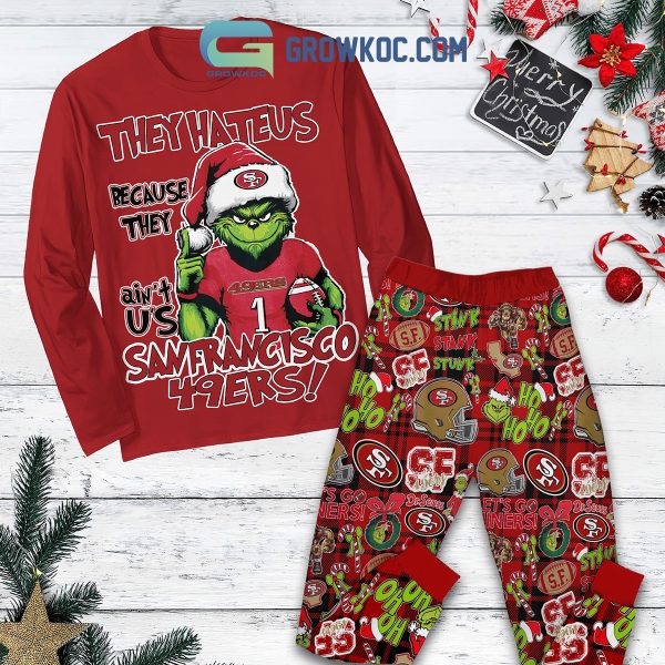 San Francisco 49ers Grinch They Hate Us Christmas Fleece Pajamas Set Long Sleeve